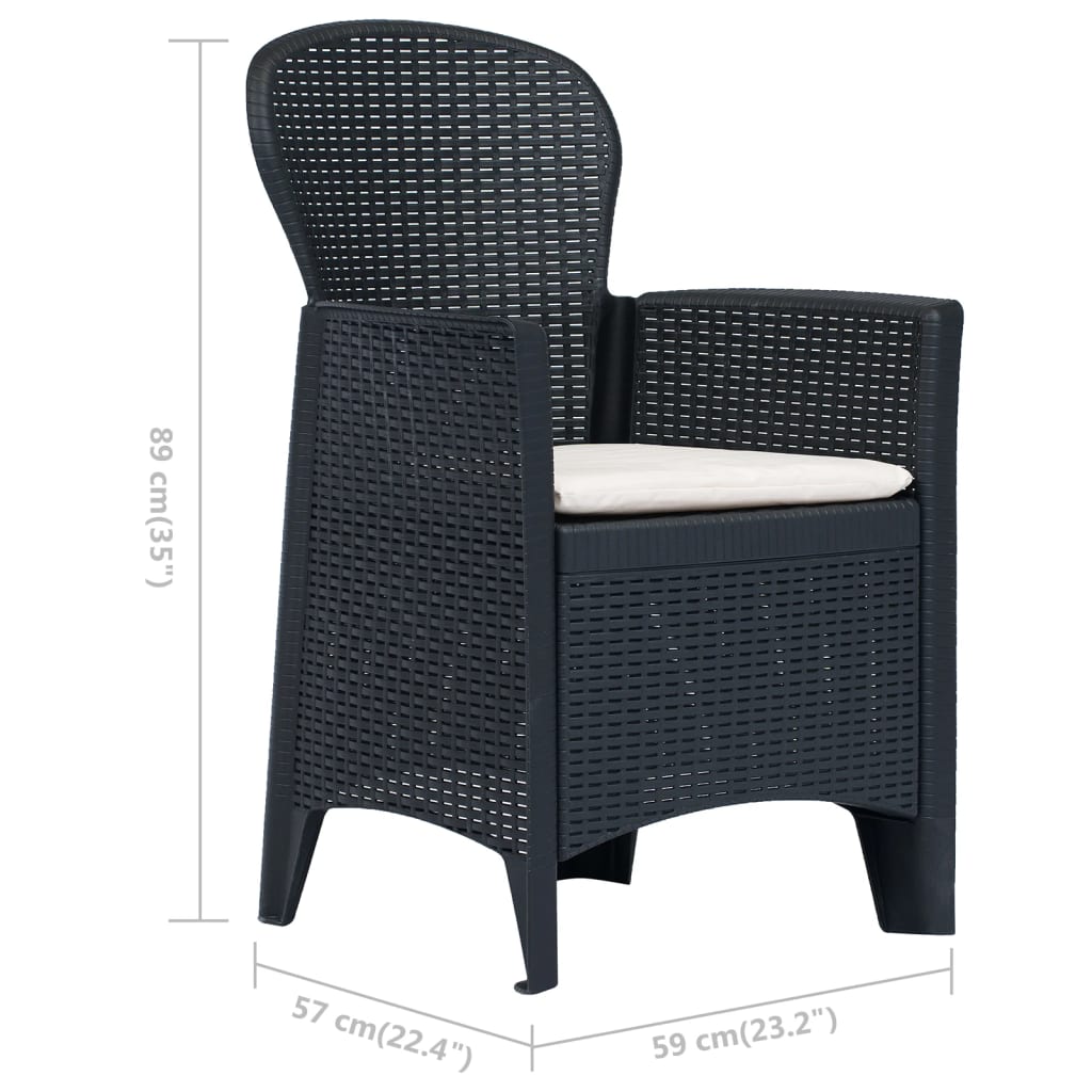 Garden Chairs 2 pcs with Cushion Anthracite Plastic Rattan Look