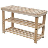 2-in-1 Shoe Rack with Bench Top 2 pcs Solid Wood - Front View