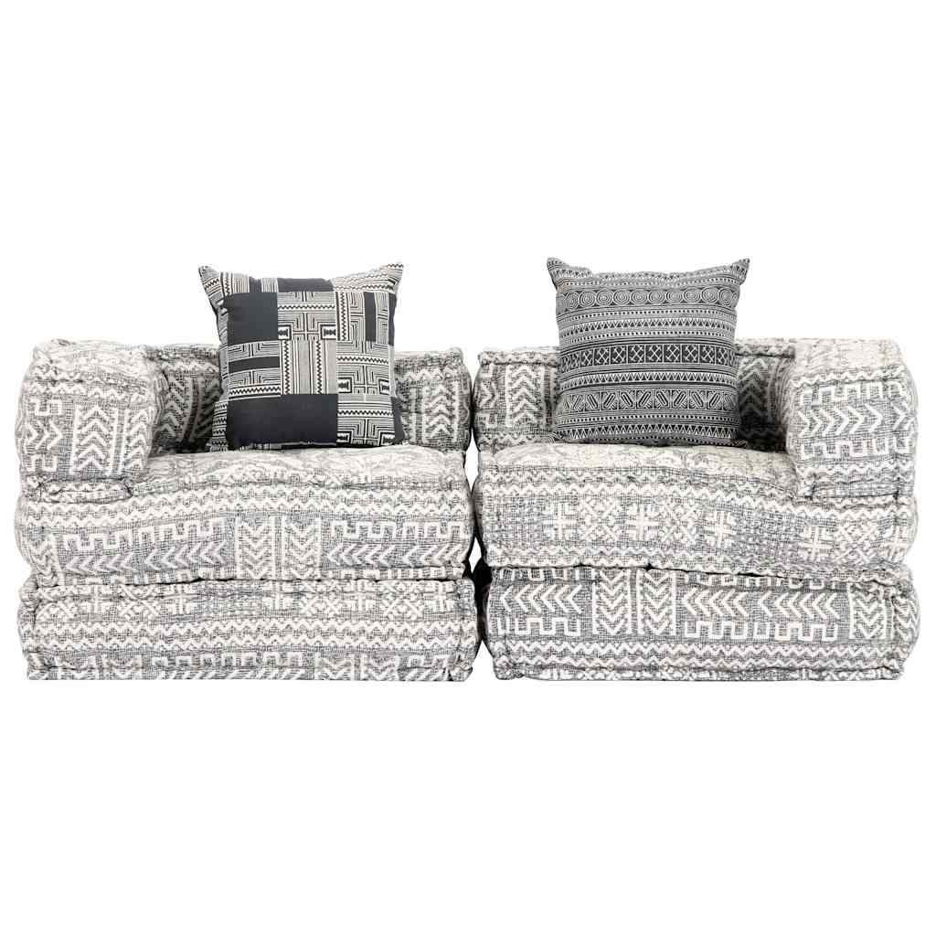 2-Seater Modular Pouffe Light Grey Fabric