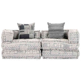 2-Seater Modular Pouffe Light Grey Fabric
