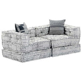 2-Seater Modular Pouffe Light Grey Fabric