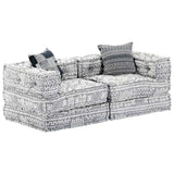 2-Seater Modular Pouffe Light Grey Fabric