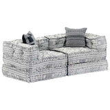 2-Seater Modular Pouffe Light Grey Fabric