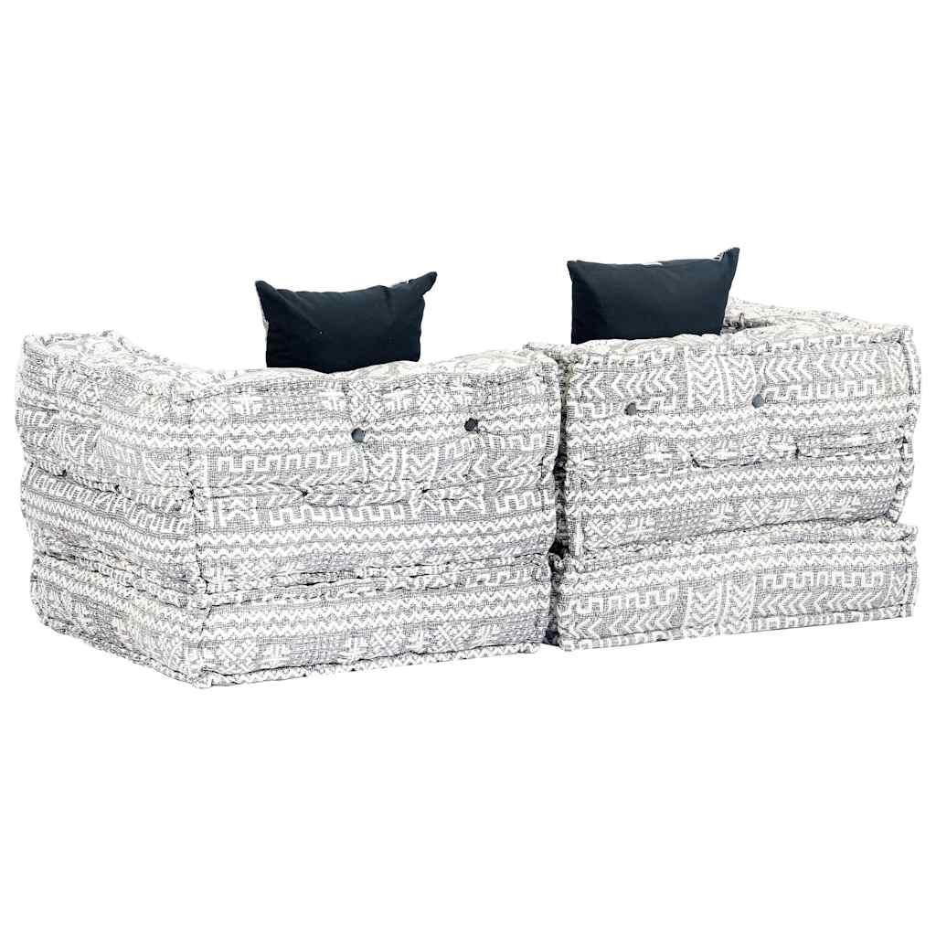2-Seater Modular Pouffe Light Grey Fabric