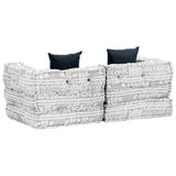 2-Seater Modular Pouffe Light Grey Fabric