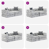2-Seater Modular Pouffe Light Grey Fabric