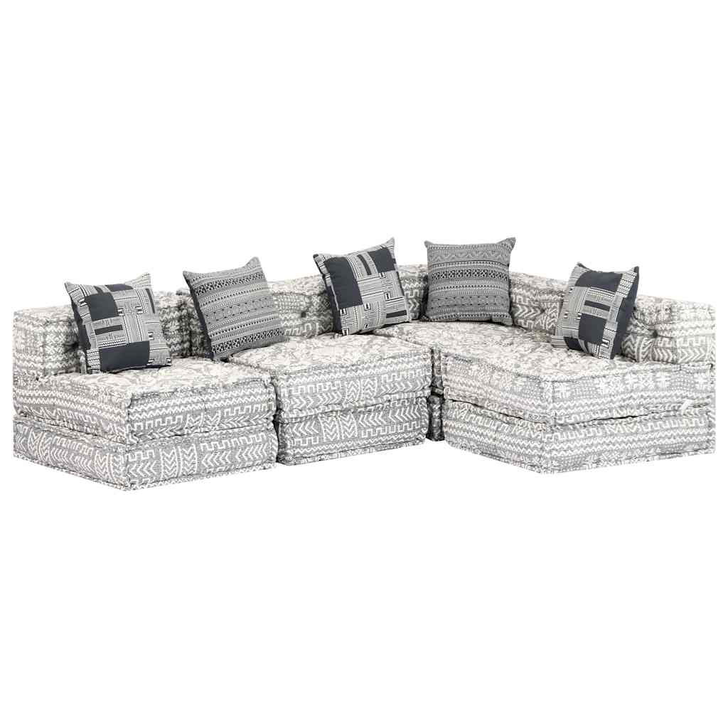 4-Seater Modular Pouffe Light Grey Fabric