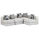 4-Seater Modular Pouffe Light Grey Fabric