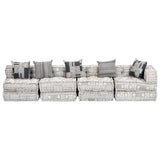 4-Seater Modular Pouffe Light Grey Fabric - Front View