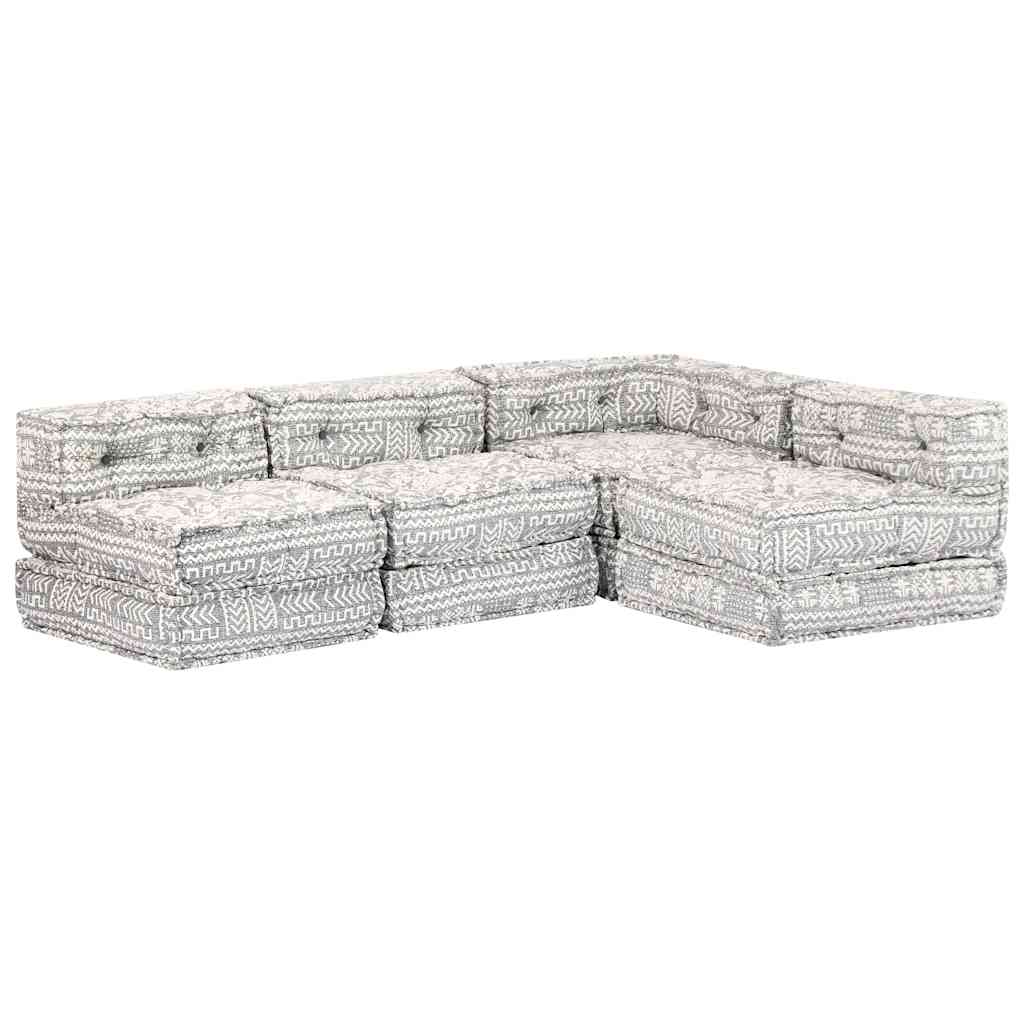 4-Seater Modular Pouffe Light Grey Fabric