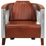 Aviator Armchair Brown Real Leather - Front View