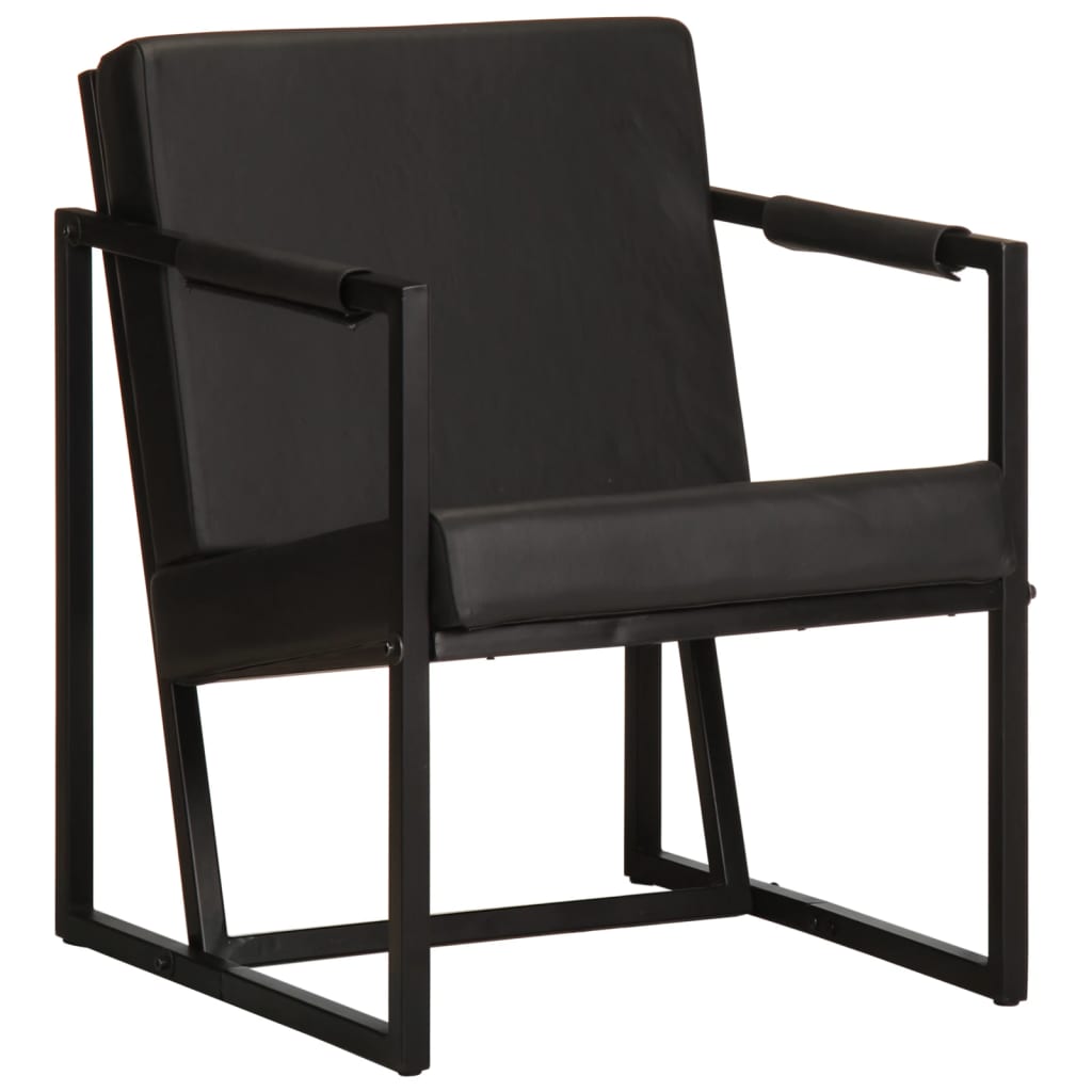 Armchair Black Real Leather