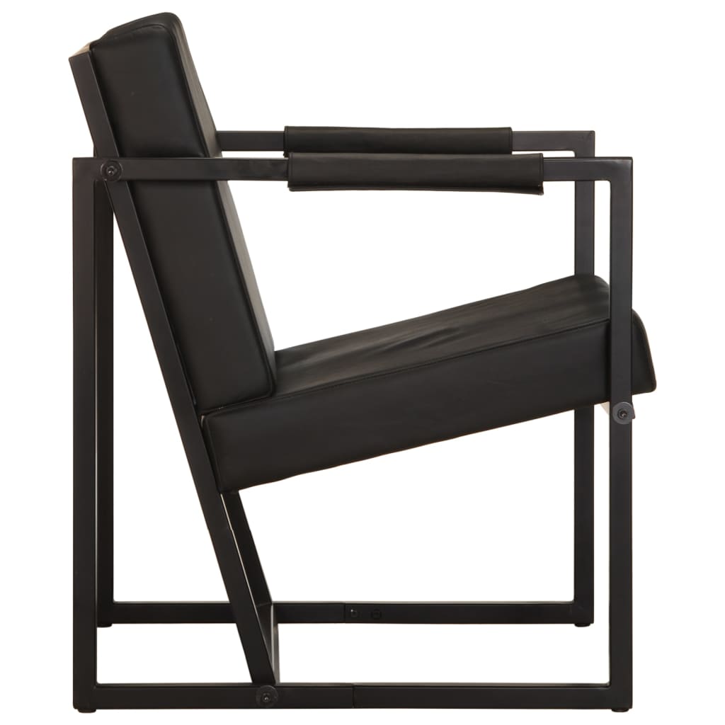 Armchair Black Real Leather