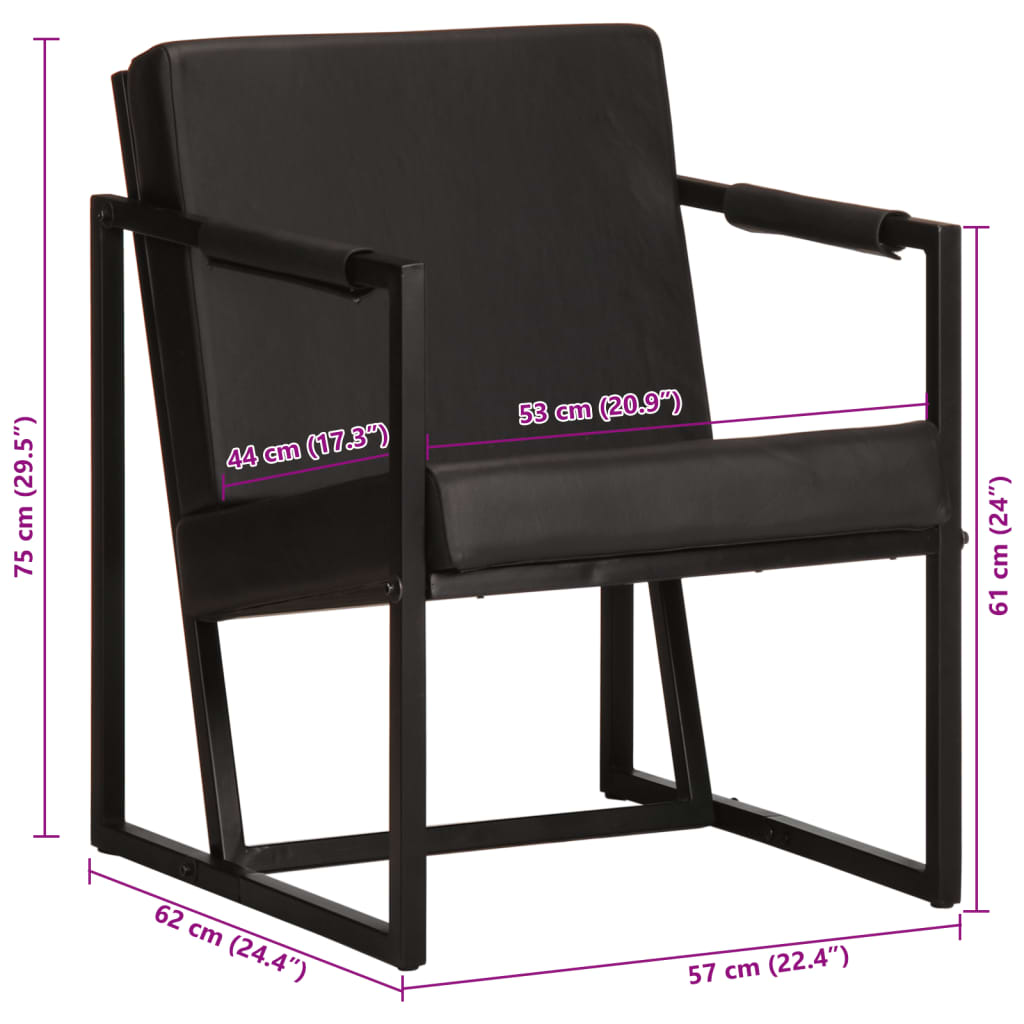 Armchair Black Real Leather
