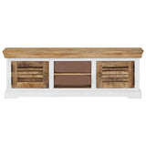 Tv Cabinet Solid Mango Wood Brown and white - Front View