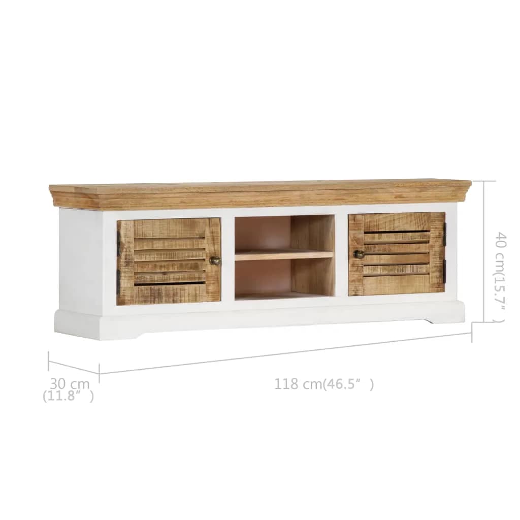 Tv Cabinet Solid Mango Wood Brown and white