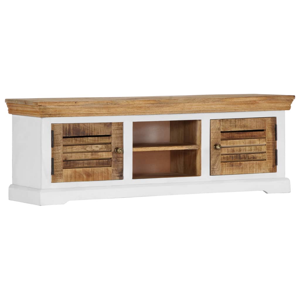 Tv Cabinet Solid Mango Wood Brown and white