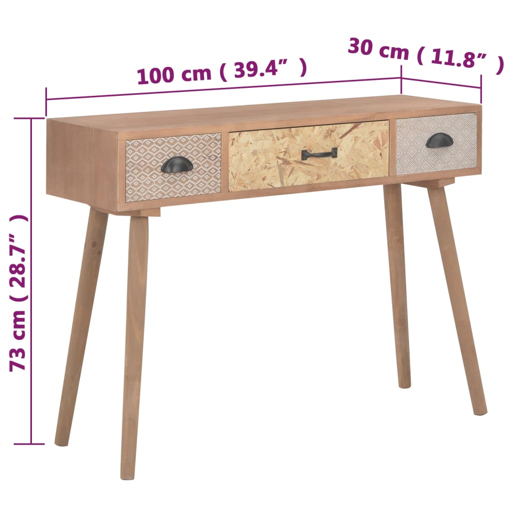 Console Table with 3 Drawers 100x30x73 cm Solid Pinewood
