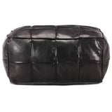Pouffe Black 60x60x30 cm Genuine Goat Leather - Front View