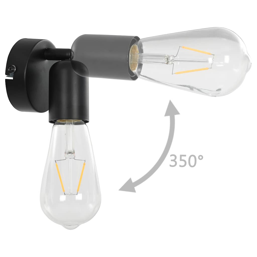 Spot Lights 2 pcs with Filament Bulbs 2 W Black E27