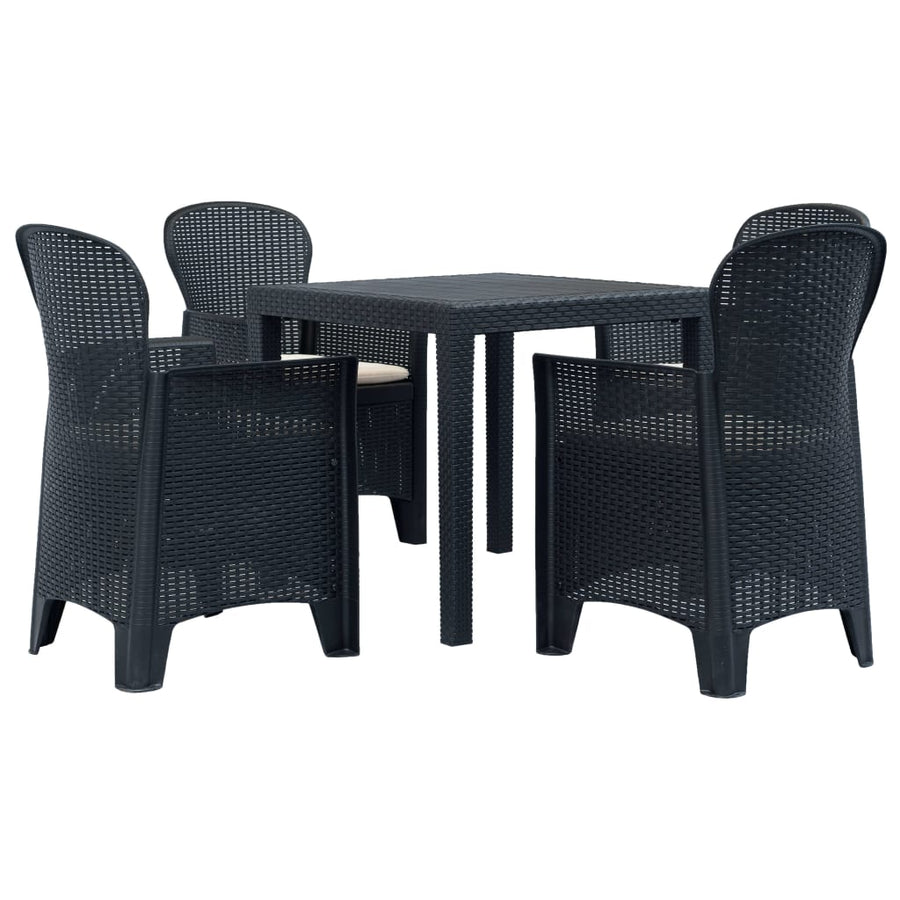 5 Piece Outdoor Dining Set Plastic Anthracite Rattan Look