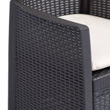 3 Piece Bistro Set Plastic Brown Rattan Look - Rear View