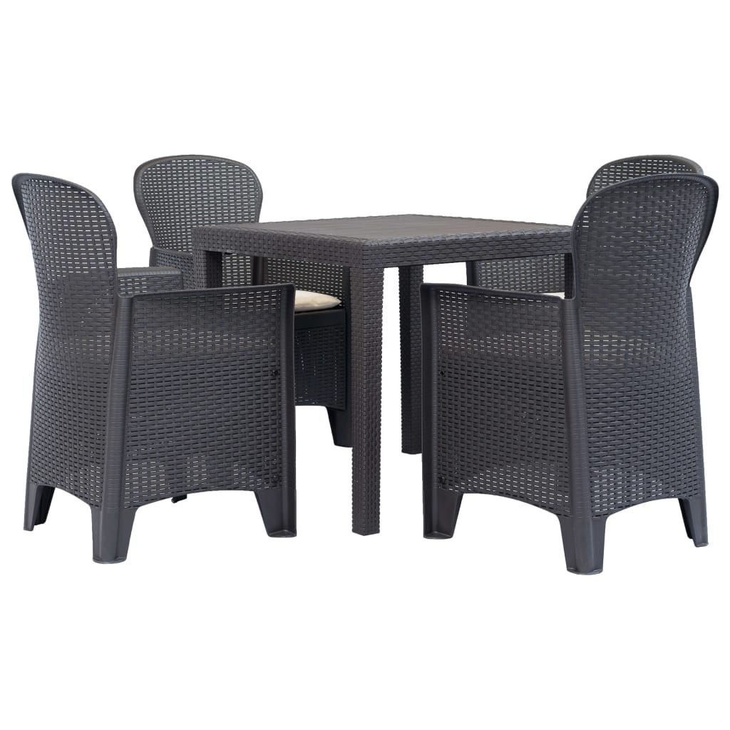 5 Piece Outdoor Dining Set Plastic Brown Rattan Look