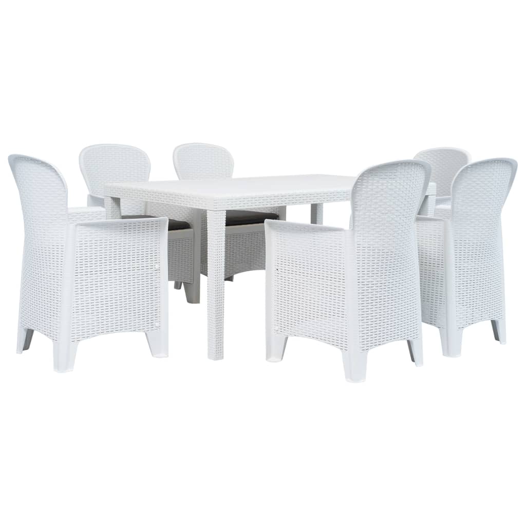 7 Piece Outdoor Dining Set Plastic White Rattan Look