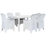 7 Piece Outdoor Dining Set Plastic White Rattan Look