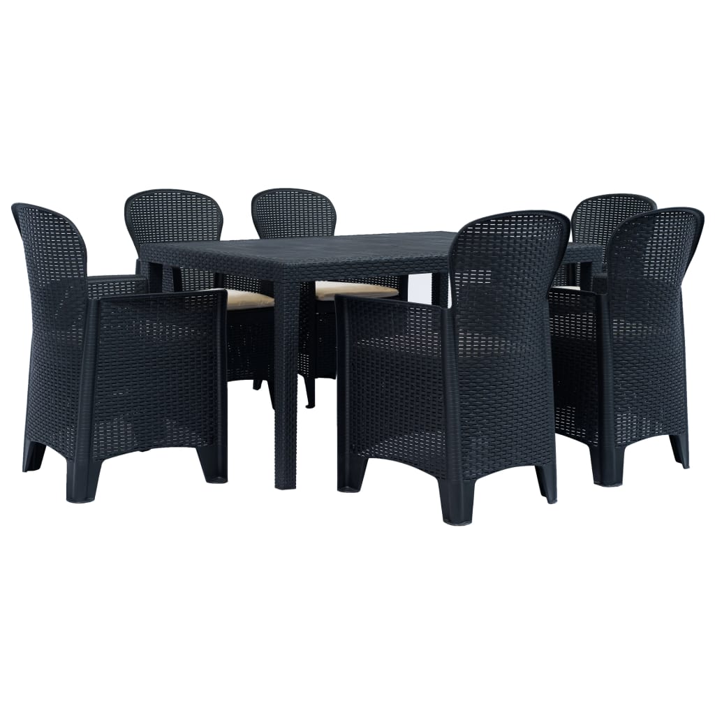 7 Piece Outdoor Dining Set Plastic Anthracite Rattan Look