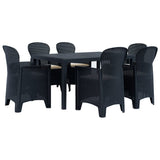 7 Piece Outdoor Dining Set Plastic Anthracite Rattan Look
