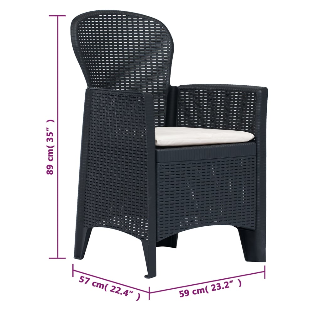 7 Piece Outdoor Dining Set Plastic Anthracite Rattan Look