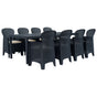 9 Piece Outdoor Dining Set Plastic Anthracite Rattan Look