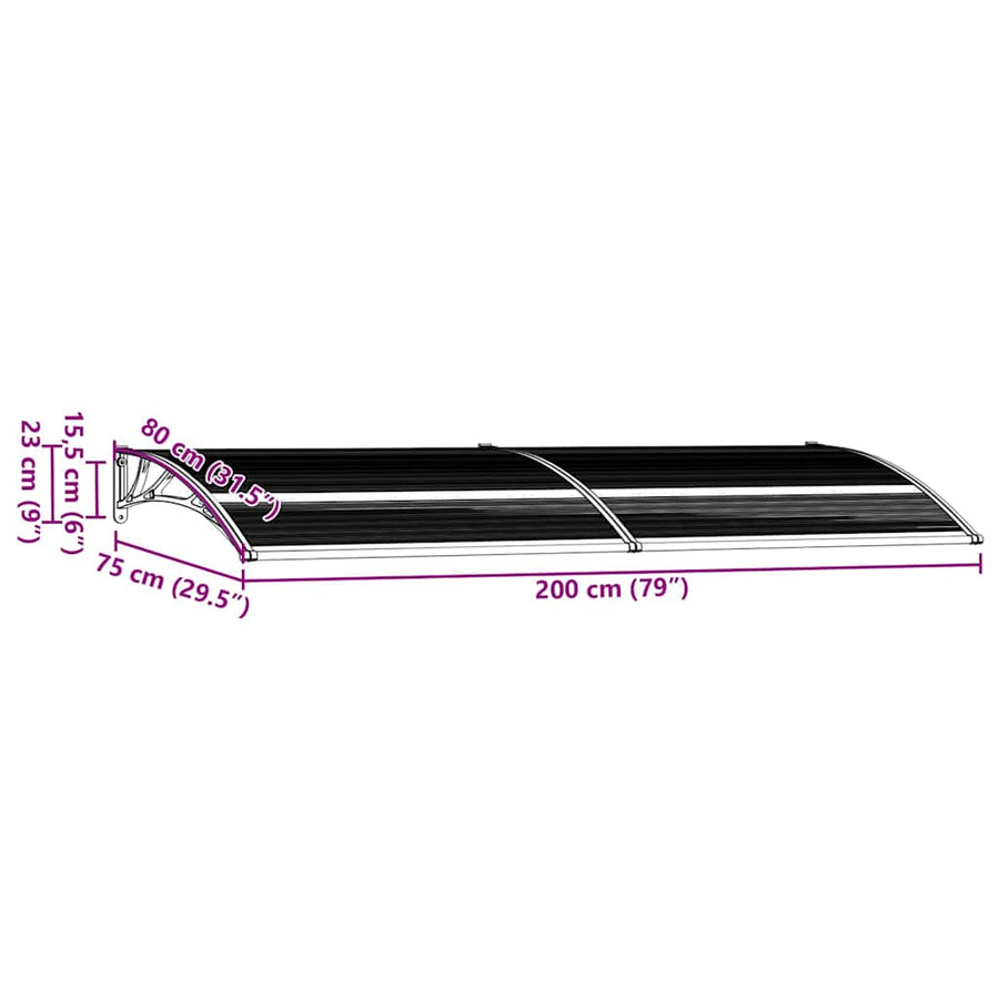 Door Canopy Black 200x75 cm PC