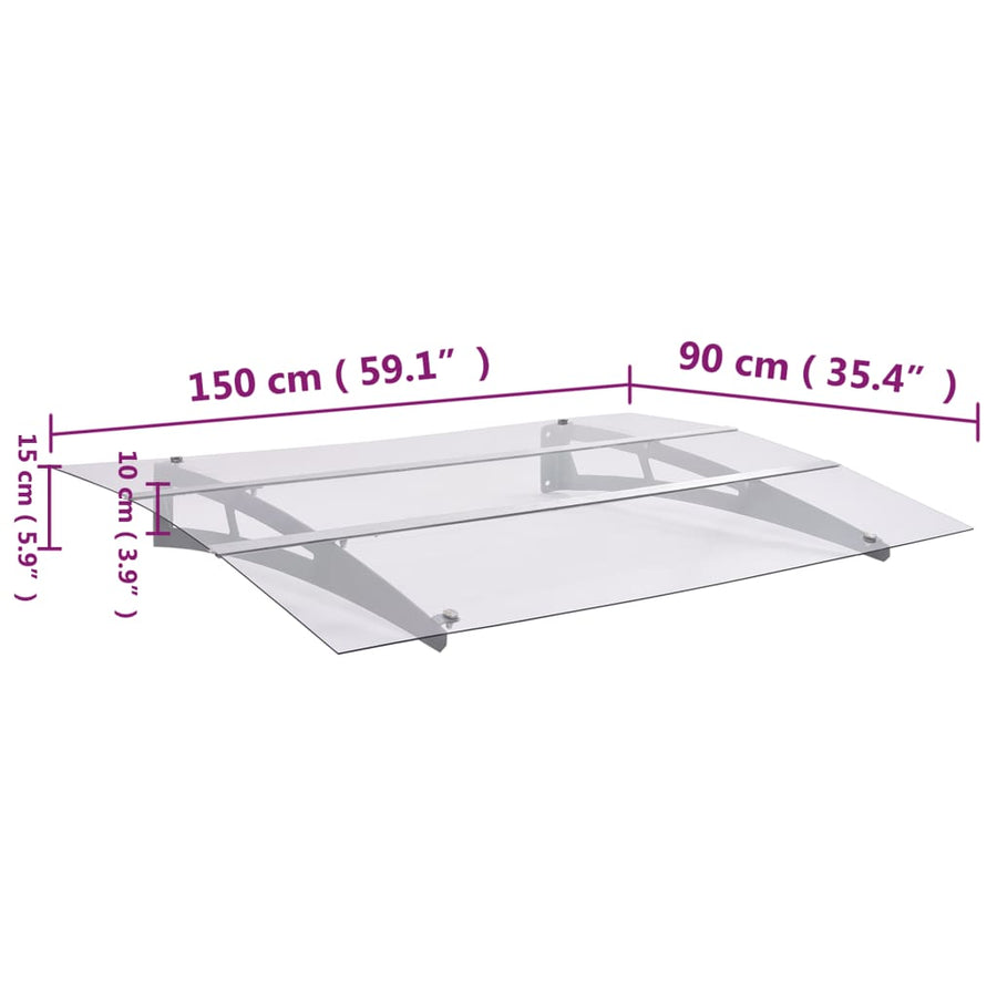 Door Canopy Silver and Transparent 150x90 cm PET