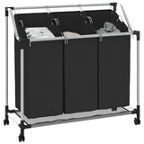 Laundry Sorter with 3 Bags Black Steel