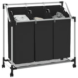 Laundry Sorter with 3 Bags Black Steel - Top-Down View