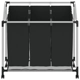 Laundry Sorter with 3 Bags Black Steel - 45-Degree Angle