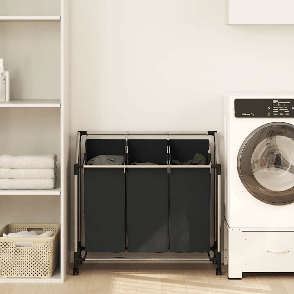 Laundry Sorter with 3 Bags Black Steel