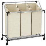 Laundry Sorter with 3 Bags Cream Steel - Front View