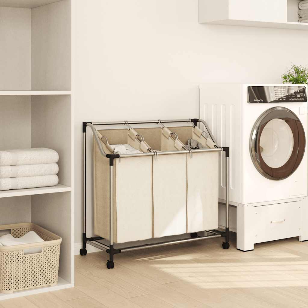 Laundry Sorter with 3 Bags Cream Steel