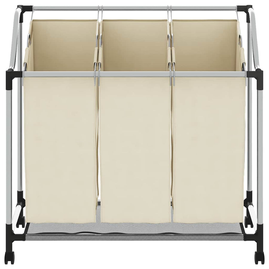Laundry Sorter with 3 Bags Cream Steel