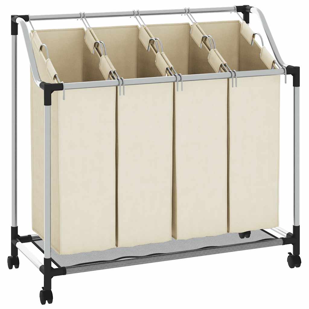 Laundry Sorter with 4 Bags Cream Steel