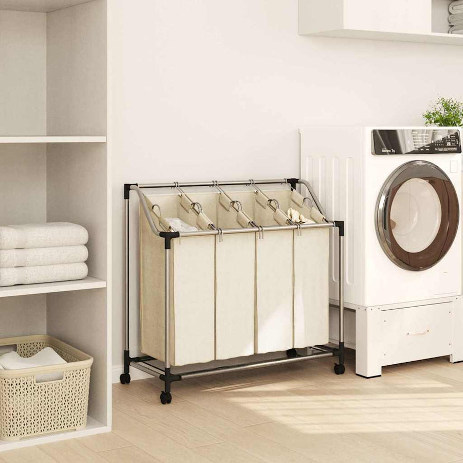 Laundry Sorter with 4 Bags Cream Steel