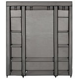 Wardrobe with Compartments and Rods Grey 150x45x176 cm Fabric - Front View