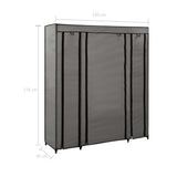 Wardrobe with Compartments and Rods Grey 150x45x176 cm Fabric - Close-Up Angle