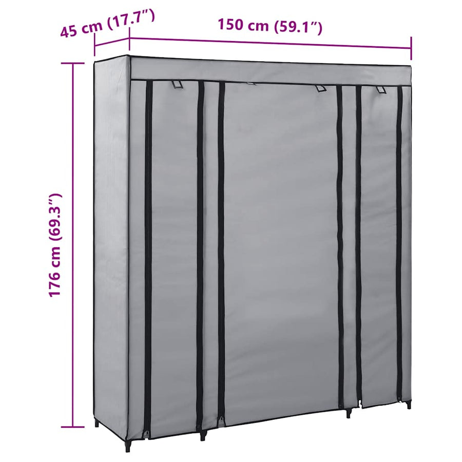 Wardrobe with Compartments and Rods Grey 150x45x176 cm Fabric
