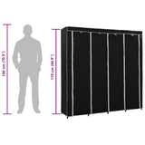 Wardrobe with 4 Compartments Black 175x45x170 cm