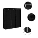 Wardrobe with Compartments and Rods Black 150x45x175 cm Fabric - Front View