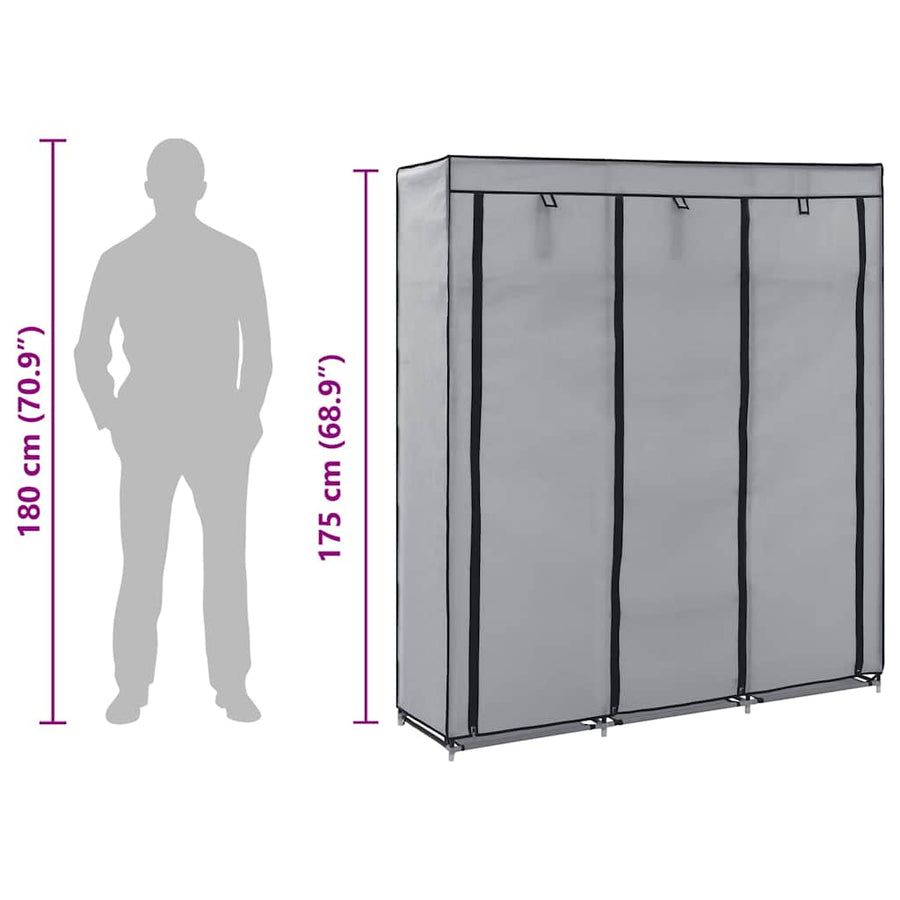 Wardrobe with Compartments and Rods Grey 150x45x175 cm Fabric